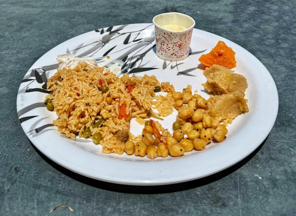 Plate with local home-made south Indian food.